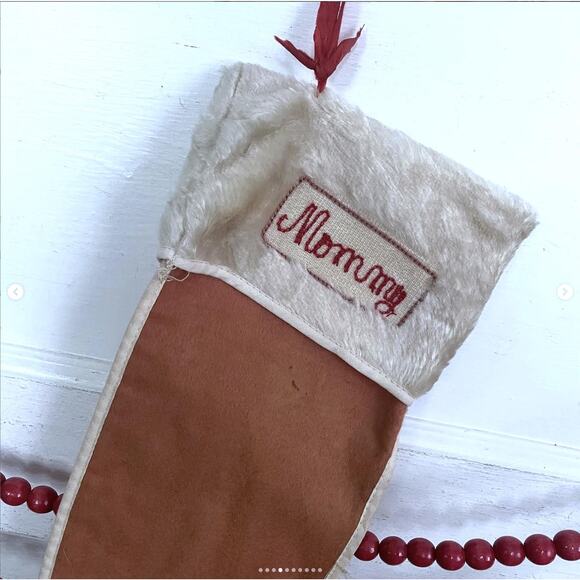 Vintage Antique Felt Christmas Stockin Mommy Needlepoint Embroidery Stitching - Picture 4 of 10